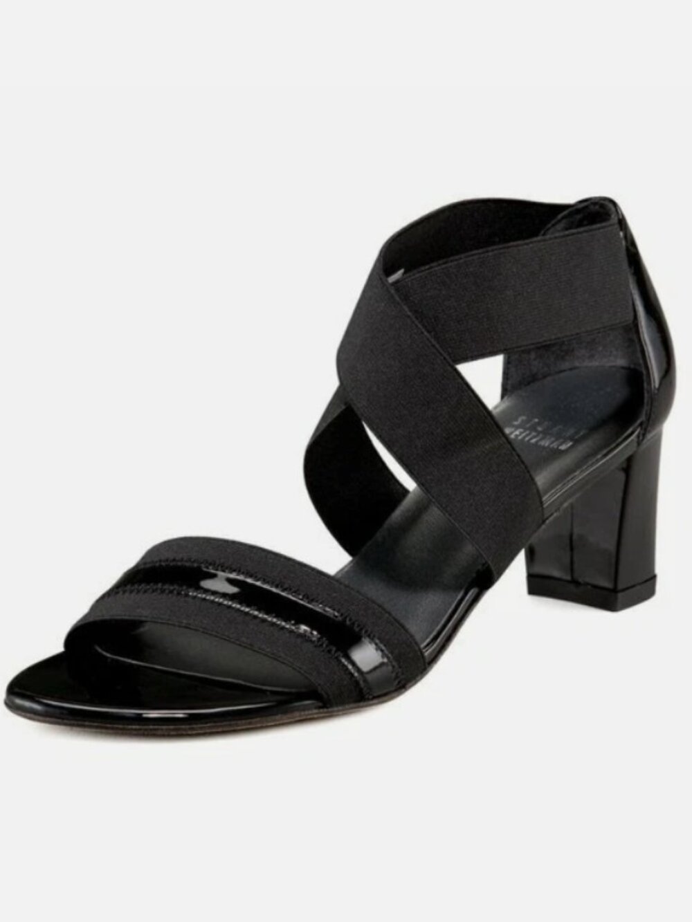 Stuart Weitzman Midexter Elastic Strappy Open Toe Heel Sandal in Black Size 6.5